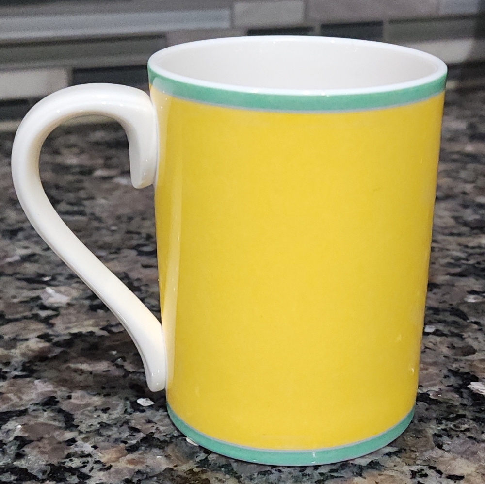 Fitz & Floyd Correlations Yellow Coffee Mug Green Trim Modern Bright Kitchen